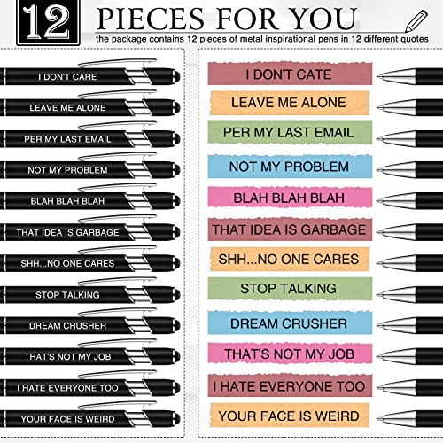 Zonon 12 Pcs Inspirational Pens, Motivational Ballpoint Pen Gifts for Women - color: Black, style: Negative Style