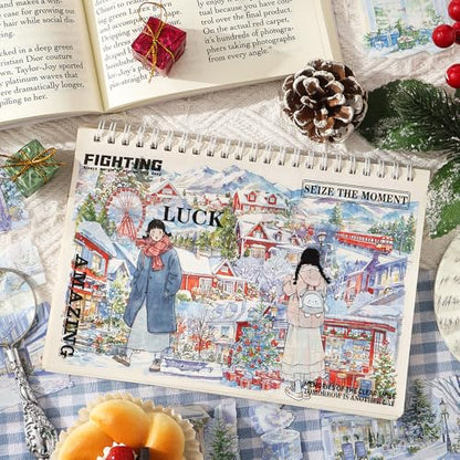 Winter Landscape PET Sticker Book, Diecut Stickers for Journaling - color: Misty Sleep Pages