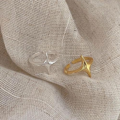 Star Rings for Women 925 Sterling Silver Cross Ring 14K Gold Plated Minimalist Trendy Pinky Ring Stackble Open Rings Friendship Rings Birthday Mothers Day Jewelry Gifts - color: Silver