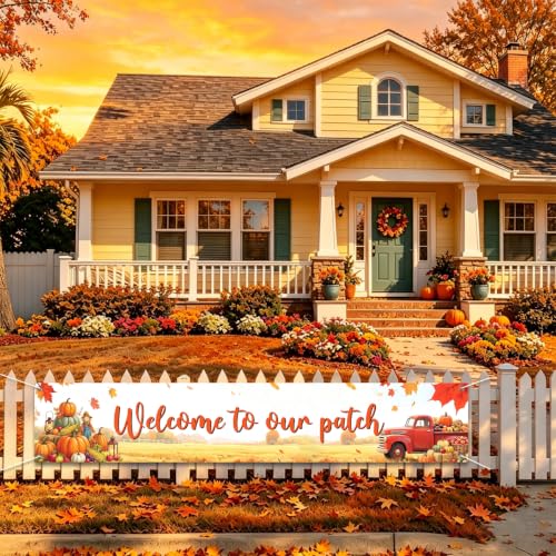 Welcome to Our Patch Fall Banner Pumpkin Patch Thanksgiving Yard Sign Decor - color: Welcome to Our Patch