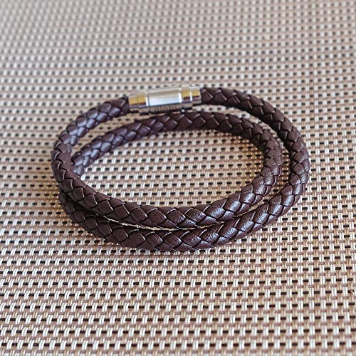 globi Leather Bracelet For Men | Genuine Wrap Braided Leather Cuff Bangle Bracelet with Magnetic Stainless Steel Clasp For Men/Women - color: Brown