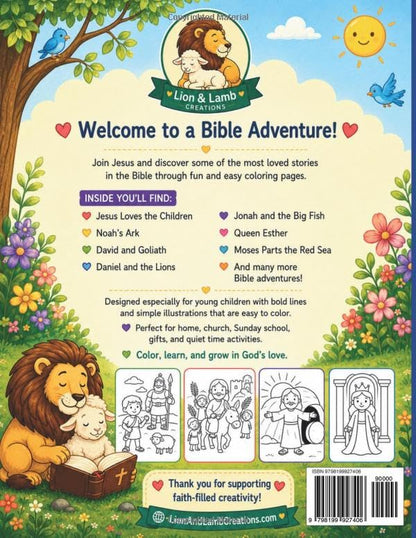My First Bible Coloring Book: Bible Stories to Color for Kids Ages 4–8 Featuring Noah's Ark, David and Goliath, Jonah, Moses and Jesus