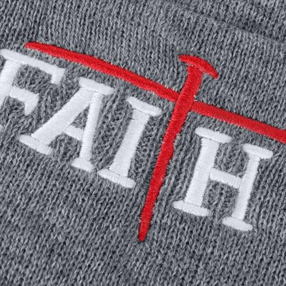 Christian Jesus Cross Beanie - Faith Winter Beanie Hats for Men Women - Religious Gifts for Christmas & New Years - color: Faith-red Cross/Grey