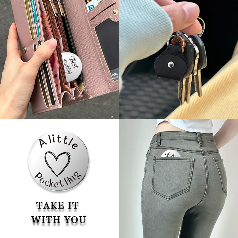 Pocket Hug Token for Women Men Him Birthday Inspirational Gifts for Daughter Friend Long Distance Gifts for Wife Mom - color: Best Fucking Bitches