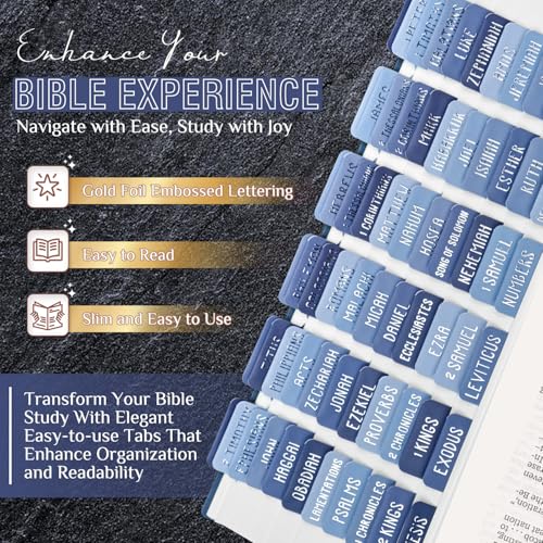 Laminated Bible Tabs for Women and Men, Gold Foil Embossed Lettering - style: Dusk Blue