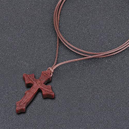COTTVOTT Wood Orthodox Cross Pendant Necklace Christian Crucifix Necklace Prayer Jesus for Women Men - style: E-Red Color