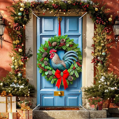 BlissYard Easter Door Cover 35x71 Inch Religious Cross Wreath White Lilies Greenery Spring Home Decor Christian Holiday Seasonal Welcome Entryway Decoration