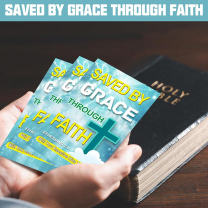 200 Pcs “Saved by Grace Through Faith” Gospel Tract Cards – Double-Sided Christian Evangelism Cards with Salvation Plan and Scripture Verses, Faith Sharing Postcards for Ministry Use