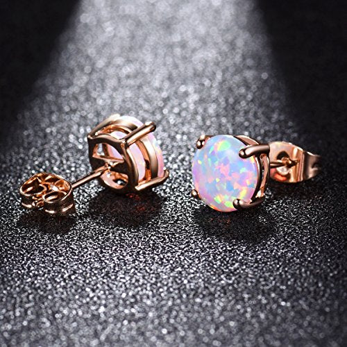 CERSLIMO Multi Colors fire Opal Stud Earrings Birthstone Earrings For Women 8mm - color: 02 Rose Gold