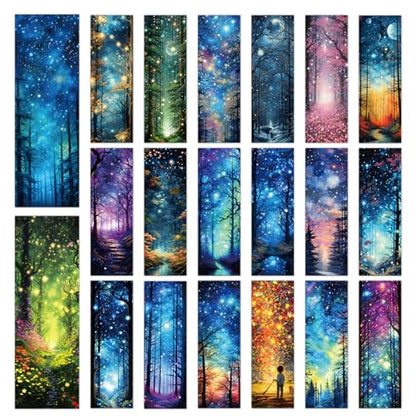 100 Pcs Fantasy Starry Night Bookmarks Moon Space Book Page Marks - color: Starry Night Forest