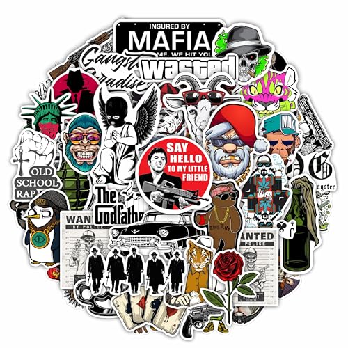 100Pcs Gangster Stickers, Gangster Decals, Skull Stickers, Mafia Laptop Decals, Gifts for Women & Men - color: Gangster Stickers
