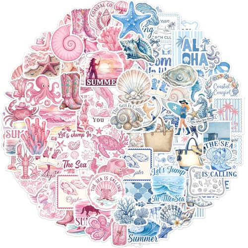 100 Pcs Ocean Stickers, Sea Life Beach Aesthetic Stickers - color: Ocean Beach Summer