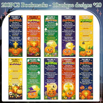 Halloween Christian Bookmarks Gifts - 200 Pcs Fall Religious Bookmark Paper Pumpkin Scripture Page Book Marks for Women Men Thanksgiving Office Book Lovers Church Party Favors - color: Halloween Pumpkin