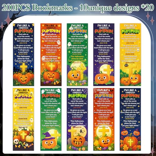 Halloween Christian Bookmarks Gifts - 200 Pcs Fall Religious Bookmark Paper Pumpkin Scripture Page Book Marks for Women Men Thanksgiving Office Book Lovers Church Party Favors - color: Halloween Pumpkin
