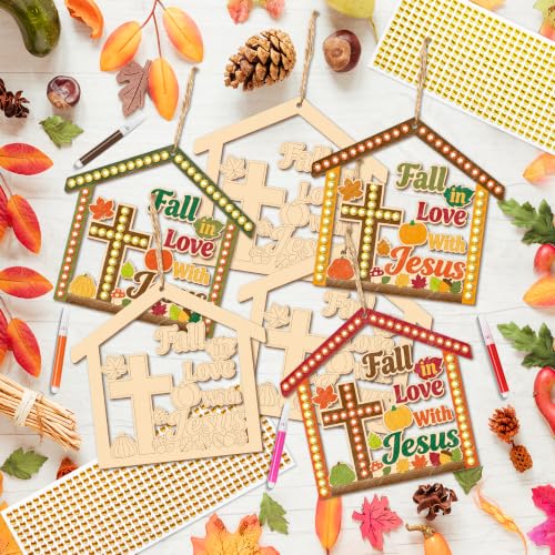 BeYumi Fall Wooden House Craft - 20Pcs Christian Pumpkin Ornaments for Kids - style: Fall House
