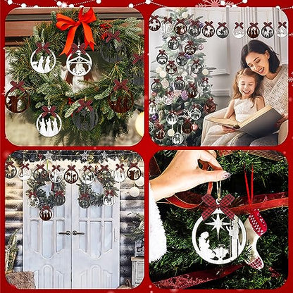 Soaoo 36 Pcs Christmas Nativity Ornaments, Winter Wood Tree Decor, Modern - style: Modern