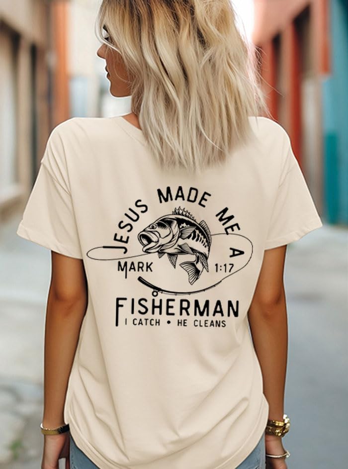 Fishers of Men Shirt, Funny Fishing Shirts, Jesus Made Me A Fishermen Tee - color: Black-v, size: Small