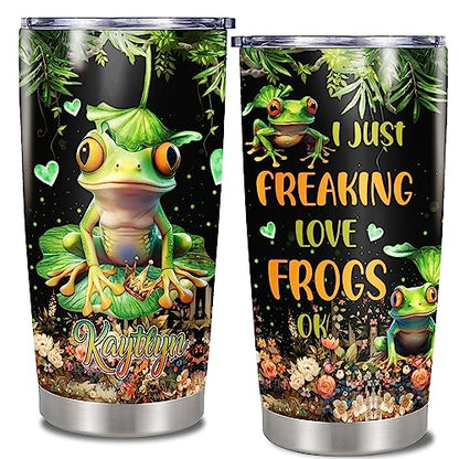 Personalized Frog Pattern Tumbler With Lid Custom Name Travel Mug Thermal Insulated Cup Stainless Steel Gifts Things Birthday Christmas For Women Girls Frogs Lovers - color: Frog