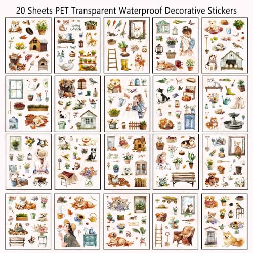 Cottage Garden PET Sticker Book, 20 Sheets Die Cut Stickers - color: Field Tune