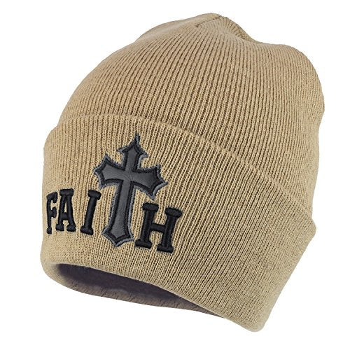 Trendy Apparel Shop Faith Cross Embroidered Winter Long Cuff Beanie
