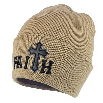 Trendy Apparel Shop Faith Cross Embroidered Winter Long Cuff Beanie