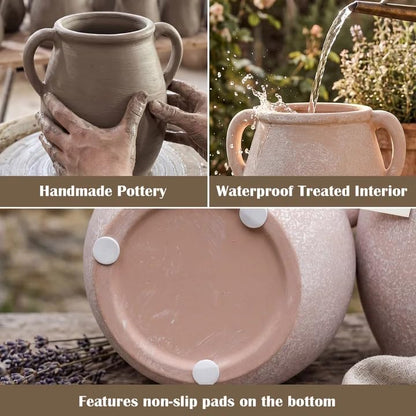Ceramic Flower Vase Home Decor - 7 inch Farmhouse Rustic Vase Decorative Pottery Terracotta Vases for Living Room House Book Shelf Office Coffee Desk Dining Fireplace Wedding Centerpiece - size: 6.89'' Tall