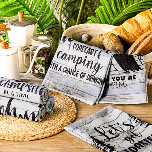 Boyiee Set of 6 Camping Kitchen Towels Happy Camper Tea Towels - color: Rustic