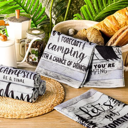 Boyiee Set of 6 Camping Kitchen Towels Happy Camper Tea Towels - color: Rustic