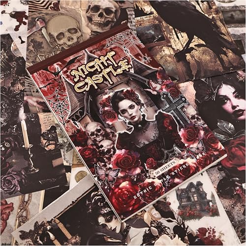 Halloween Gothic Ephemera Book, 50 Sheets Washi Stickers & Paper - color: 50 Gothic Sticker Paper Book