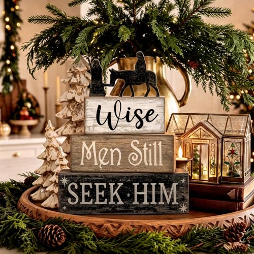Lineshading 4 Pcs Christmas Nativity Wooden Blocks Wise Men Table Decor - style: Wise Men