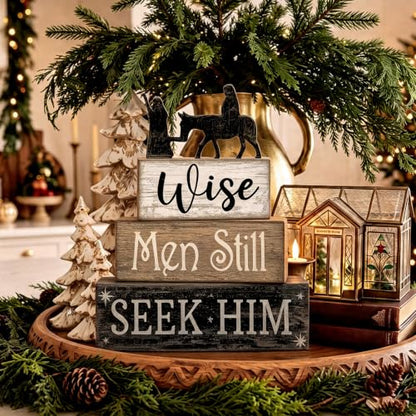 Lineshading 4 Pcs Christmas Nativity Wooden Blocks Wise Men Table Decor - style: Wise Men