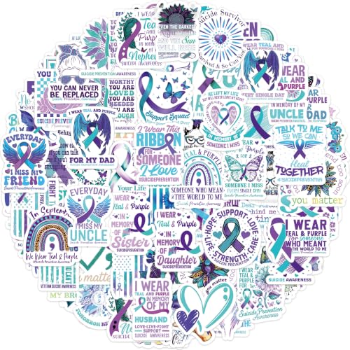 100 Pcs Suicide Prevention Awareness Stickers, Teal Purple Decals - color: Suicide Prevention