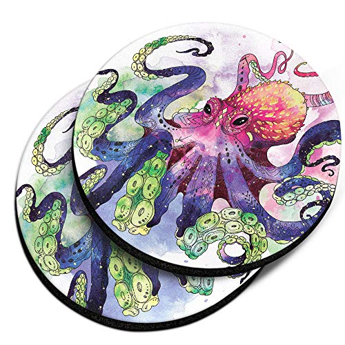 , Colorful Octopus Design Absorbent ROUND Fabric Felt Neoprene Car Coasters for Drinks, 2pcs Set - color: Colorful Octopus