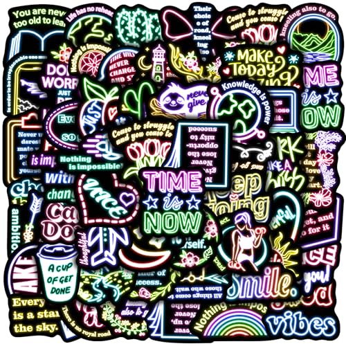 50 Pcs Neon Motivational Quotes Stickers for Water Bottle, Inspirational Vinyl Waterproof Laptop Decals, Kids Teens Adults Phone Case Skateboard Luggage Decors - color: Inspirational-pvc-150kshr