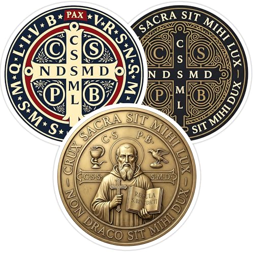 [3PCS] St Benedict Medal Sticker Catholic Saint Stickers for Water Bottles - color: St Benedict Medal