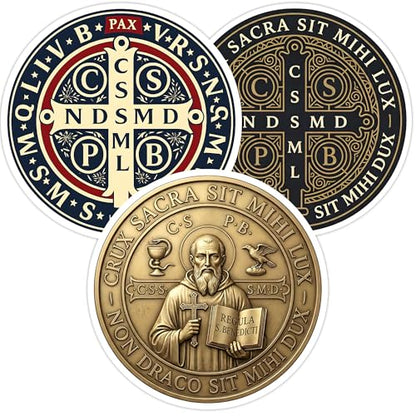 [3PCS] St Benedict Medal Sticker Catholic Saint Stickers for Water Bottles - color: St Benedict Medal