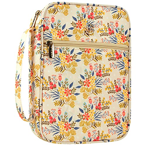 G-LEAF Bible Cover Case/Book Cover, Bible Case for Women Girls, Bible Cover Bags Floral Pattern With Handle Fits for Standard Size Bible, 9.5x6.7x2.5 In - color: Yellow Flower