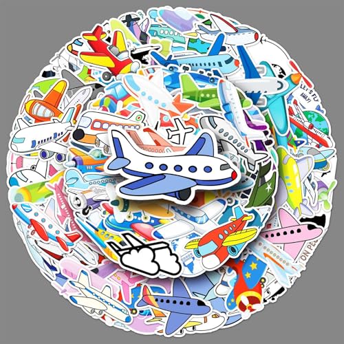 100PCS Airplane Cartoon Stickers for Teenage Kids Boys and Girls,Transportation Waterproof Stickers for Water Bottle Laptop Phone Tablet Skateboard Refrigerator Journal Guitar Luggage Skateboard - color: Airplane Cartoon