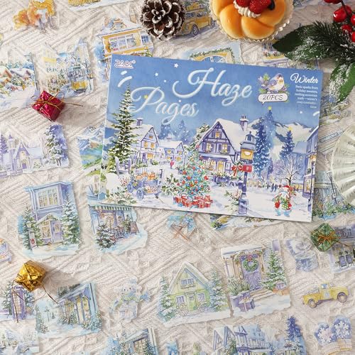 Winter Landscape PET Sticker Book, Diecut Stickers for Journaling - color: Misty Sleep Pages