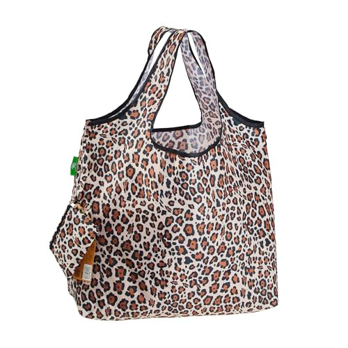ECO CHIC Foldable Reusable Large Grocery Bags - Foldable Grocery Bags - Lightweight, Recycled & Reusable Shopping Bag - Waterproof, Packable Tote Fitting in Fine Grocery Bag Carrier - color: Leopard