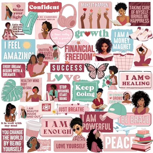 Black Girl Affirmation Stickers - 50 Pcs Red Vision Board Supplies - color: Red Affirmation