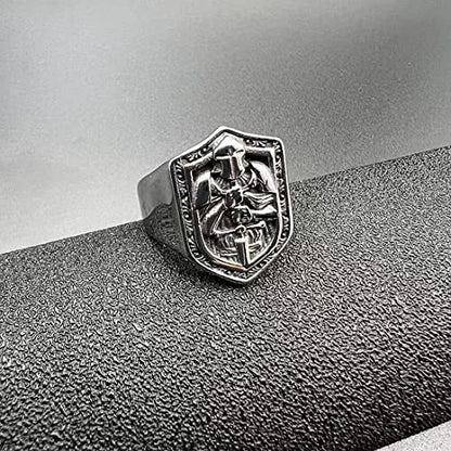 Knights Cross Sword Armor Shield Templar Rings for men Biker 316 Stainless Steel Rings Paladin Worrior Hunter style Iced Out Jewelry Punk Ring Hip Hop Heavy Metal mens fashion rings - size: 9