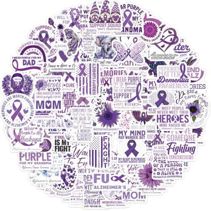 100 Pcs Alzheimers Awareness Stickers, Purple Ribbon Dementia Decals - color: Alzheimer's Dementia