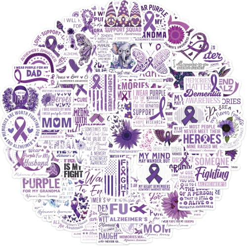 100 Pcs Alzheimers Awareness Stickers, Purple Ribbon Dementia Decals - color: Alzheimer's Dementia