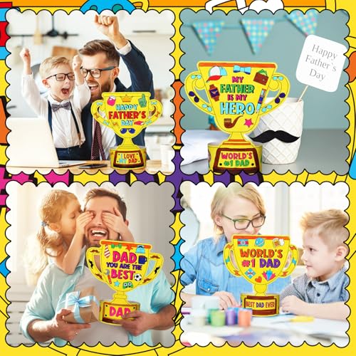 Dunzoom 48 Pcs Father's Day Trophy Craft Kit Color Your Own Father's Day DIY Crafts Coloring My Father is My Hero DIY Dad Gift Set for Home Activities Dad Party Art Projects - style: Father's Day