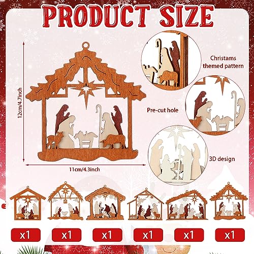 Bucherry 6 Pcs Wooden Christmas Nativity Scene Ornaments Bulk,House - style: House