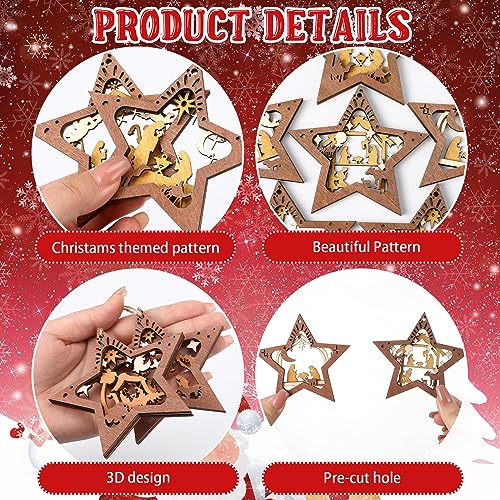 Bucherry 6 Pcs Wooden Christmas Nativity Scene Ornaments Bulk,Classic Style - style: Classic