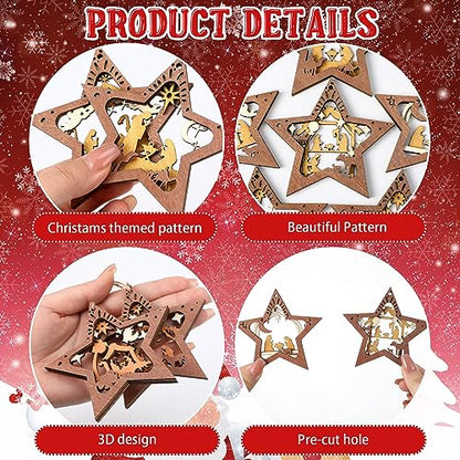 Bucherry 6 Pcs Wooden Christmas Nativity Scene Ornaments Bulk,Classic Style - style: Classic