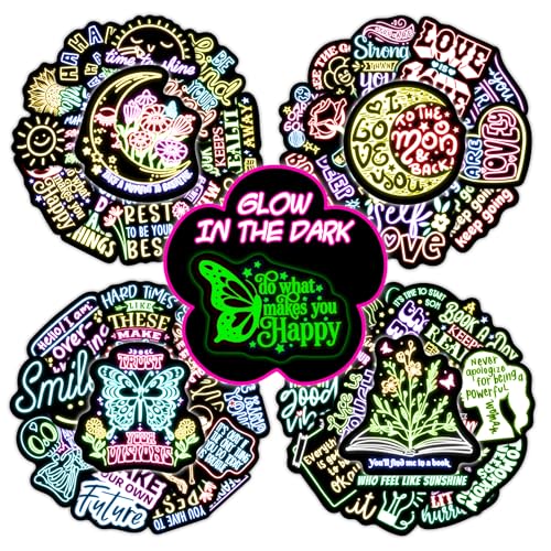 51 Pcs Glow in The Dark Neon Motivational Quotes Water Bottle Sticker for Adults, Inspirational Colorful Positive Vinyl Laptop Decals, Phone Case Guitar Skateboard Luggage Decoration - color: Love-ls048