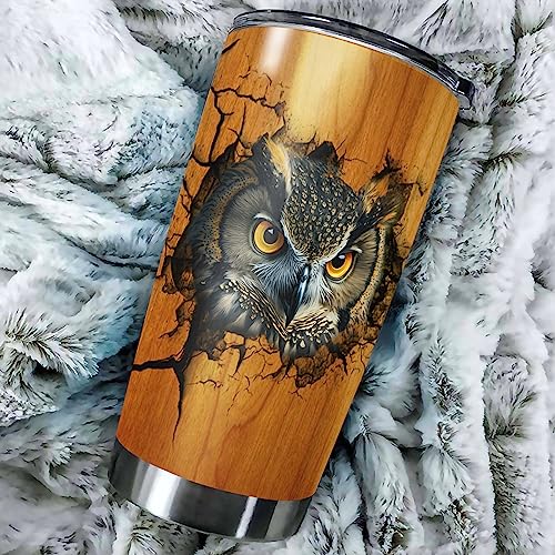 Dorris Personalized Owl Lover Tumbler Customized Name With Lid Stainless Steel Insulated Coffee Mug Cup Tumbler Printed Wood Style inspiration Gift For Women Girl Birthday - color: Owl